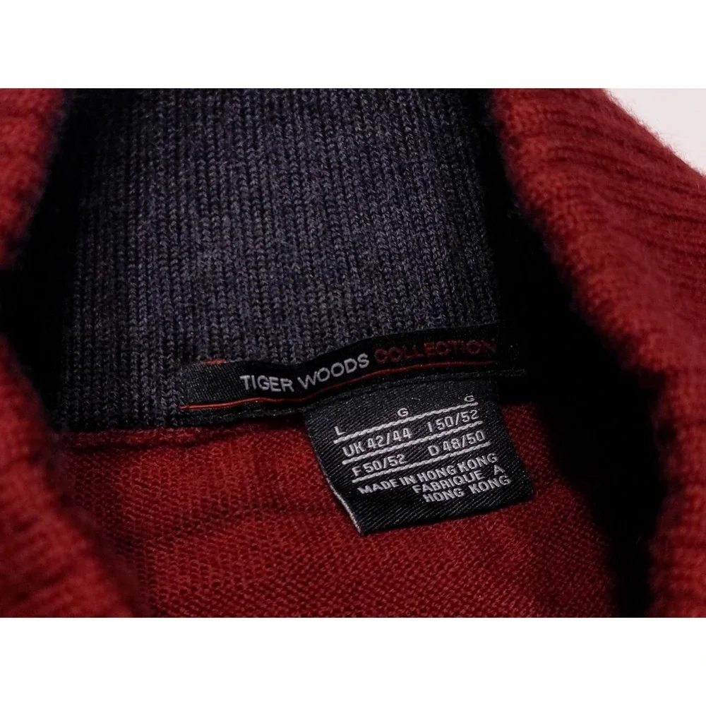 NIKE Tiger Woods 100% Merino Wool 1/4 Zip Pullover Sweater Isleworth Red Large L